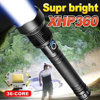 Най-новите led светлини с висока мощност XHP360, на ултра мощен тактически фенер, лампа с телескопическим увеличение, за търсене на фенерче, батерия 26650