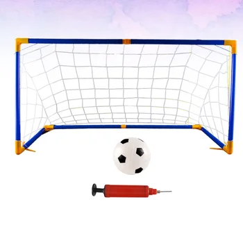 1 Комплект за лаптоп на мрежи за футболни врата, набор от преносими сгъваеми футболни врати с помпа за топки за спортни тренировки