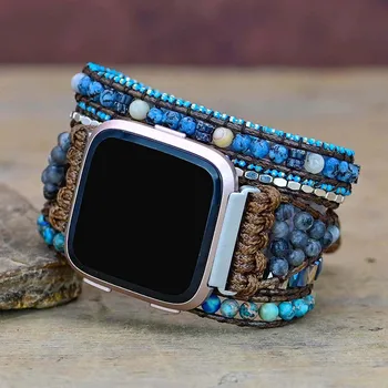 Каишка за часовник Fitbit Versa 2 от естествен камък, восъчен въже в стил БОХО, Императорски камък, 5 оберток, каишка за часовник Fitbit на Едро и в търговията на дребно
