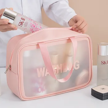 Чанти Пътна обемна чанта Розова козметика за грим от PVC, Прозрачна търговия на Едро чанта, Бели калъфи, Органайзер, изкуствена кожа