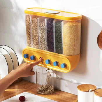 Кухненски съдове 4 Окото Диспенсер за люспи Стенни херметични контейнери за съхранение на зърнени храни Кутия за зърно Консервиране на банката