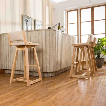 Бар столове от масивно дърво в скандинавски стил, модерни прости бар столове за кухня, домашно отдих, на висок стол с облегалка, бар мебели, Столче за багажник