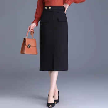 Дамски модни Облегающая черна пола с висока талия, есен-зима, офис дамски елегантен Шик дебнещ ежедневни Директни дълги поли Z3159