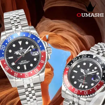 2023 Нов мъжки часовник OUMASHI GMT серията Sports NH34 Механични-Автоматични водоустойчив Керамични сапфировые с нощно сияние