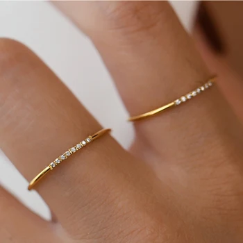 Супертонкие пръстени с фианитами, пръстени от неръждаема стомана за жени, прости елегантни бижута, водоустойчив, размер 4, 5, в размер на 9