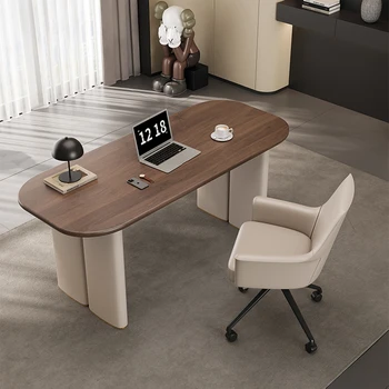 Ретро бюро в италианския минималистичен стил от орехово дърво, модерен минималистичен маса от неръждаема седельной на кожата, лек луксозни домакински бюро