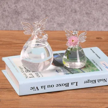 2 размера на Прозрачна стъклена ваза във форма на Ангел, окачен контейнер за растения, цветя, красива украса за дома