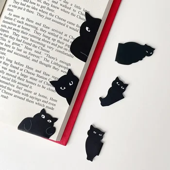 6шт Показалец с хубав черен котка, мультяшные магнитни скоби за страници, книжен маркер за книги, Уникални аксесоари за подарък книги за четене