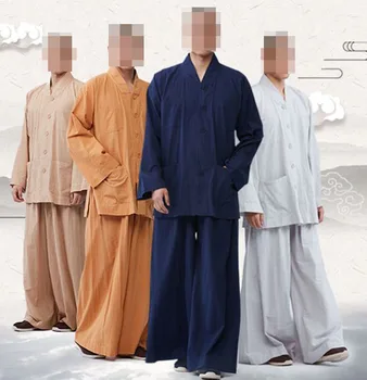 летни дрехи унисекс за дзен-будистки монаси от памук шаолиньского кунг-фу, костюми за бойни изкуства, униформи за ушу и медитация, син/сив