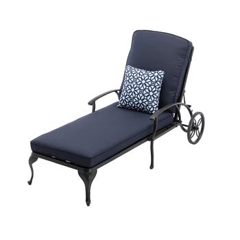 Стол с възглавница, градинско кресло за отдих на открито, алуминий шезлонг на басейна на колела, регулируем разтегателен диван и фотьойл