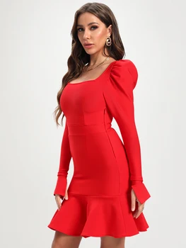 Елегантна бандажное рокля BEAUKEY с дълъг ръкав и подолом под формата на рибено опашката, червено дебнещ рокля-русалка, офис женски пищни рокля Vestidos XL Spring