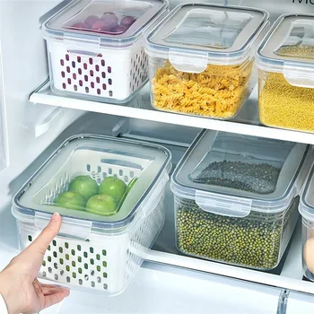 Кутия за съхранение в хладилника с Кухненски органайзер Органайзер за хладилник, Кутии за пресни зеленчуци и плодове Сливная кошница Контейнери за съхранение на Склад