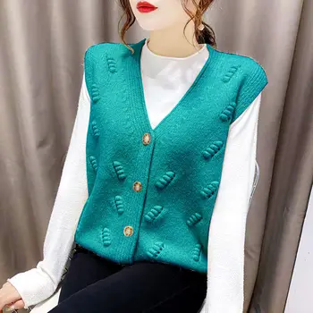 Пролет и есен 2023, Нова корейска версия на женски пуловери, вязаный жилетка, Есенно-зимния свободно горно палто