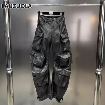 Изготвяне на стари панталони с много джобове от Изкуствена кожа 2024, Нови Модни Елегантни Дамски Панталони в стил Хай Стрийт 