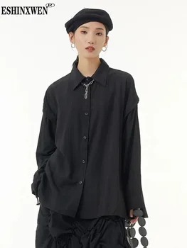 Eshin Тъмно-черна однобортная риза с дълъг ръкав и отложным яка за жени 2024 Пролетна мода, Дамски Нова блуза, блузи, TH5898