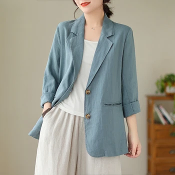 Памучен бельо блуза с дълги ръкави, с малка костюм, женски, есен 2023, нов корейски свободен ден за ден яке-жилетка с темперамент големи складови