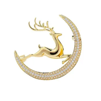 Модни брошки златен цвят CZ Crystal Скъпа Елен Луната Реколта за жени, Подарък за момичета Директна доставка на Зимни бижута на Едро