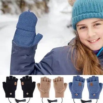Ръкавици с електрически нагревател, топли зимни ръкавици за ръце, дишащи ръкавици с един пръст за лаптоп, пълни с половинчати зимни ръкавици за зимни студеното време
