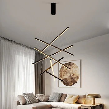 Окачен led лампа в съвременния минималистичном стил за хол, спалня, трапезария, кухня, стълби, черен таван дълга полилей
