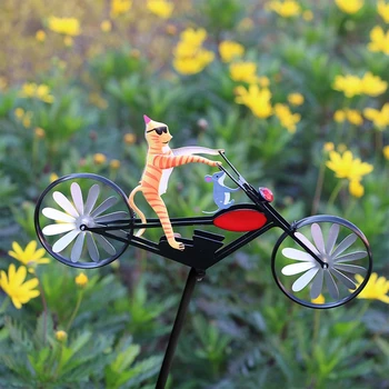 Ретро велосипеди вятърна мелница с метален кольем, жабата за каране на мотоциклет, вятърна мелница, украса за двора, Украса на градината