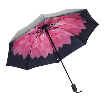 Мъжки Женски Чадър от дъжд и вятър с 3D Цветен принтом, 3 Сгъваем чадър за улицата Parapluie