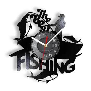 Риболов - за най-добър силует, стенен часовник, за активна почивка, Голяма риба, малка лодка, стенни часовници с led осветление, винил диск Занаятите