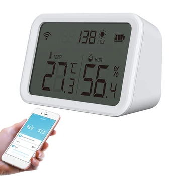 Сензор за температура, влажност, осветеност, работещи на батерии, 3 в 1, Wifi, датчик за температура, влажност на въздуха, нивата на яркост за умни домове