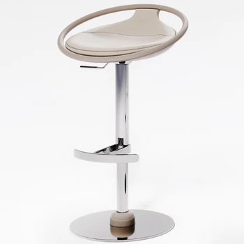 Висококачествен бар стол в кремовом стил от естествена кожа, бар стол, Регулируем въртящ се бар стол, Кухненски домашен столче за хранене