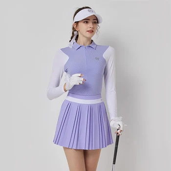 BLKTEE нови дрехи за голф, Жена топ тениска от ледената коприна с дълги ръкави, Пролетно-лятна дишаща лейси къса пола