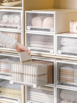 Пластмасова кутия за съхранение на дрехи с Голям капацитет на Сгъване Прозрачен Органайзер в гардероба, Козметика, Книги, Играчки Кутия за сортиране на дрехи
