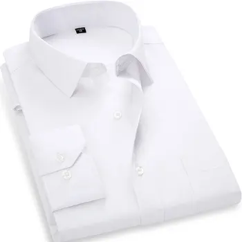 Мъжка бяла риза с дълъг ръкав голям размер 8XL, проста официалната мека ежедневни риза редовен размери, основна стопанска, социална, елегантни и ежедневни риза