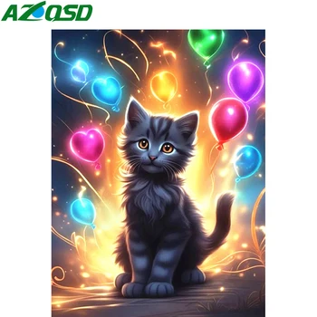 AZQSD 5d Диамантена живопис Котката е Черна мозайка Комплекти за кръстосан бод Модел от кристали Бродерия на животните Подарък ръчна изработка