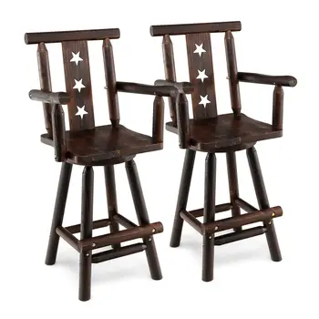 Набор от Costway от 2 дървени продуктова столове с въртяща перекладиной Кухненски столове за тераса с подлакътник