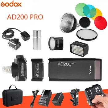 Комплект Godox AD200Pro 200Ws 2.4 G TTL Имат flash Безжична Монолайтовая Литиева Батерия с капацитет 2900 mah и Голата крушка/лента флаш X2T по Избор