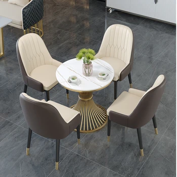 Модерен кожен стол за хранене, дизайнерски стол nordic Relax Cafe, стол за ресторант с облегалка, мебели за дома, мека тоалетка за грим