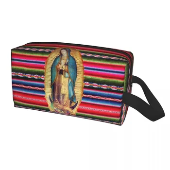 Богородица Гваделупская Virgen Maria Zarape Пътна чанта за тоалетни принадлежности, Дамски Католическата косметичка на Дева Мария за съхранение на козметични чанти Dopp Kit