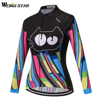 Дамски велосипедна фланелка с дълъг ръкав, велосипедна фланелка, дамски велосипедна риза, дрехи за МТВ, Дишаща бързосъхнеща Черно-бяла велосипедна облекло за котки