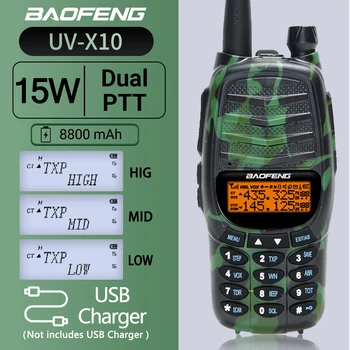 Baofeng UV-X10 15W Уоки Токи Tri-power Двухдиапазонная Радиостанция Голям Обсег на действие 16 КМ, Висока Мощност на UV-5R CB USB Зарядно Устройство Ham Двустранно Радио