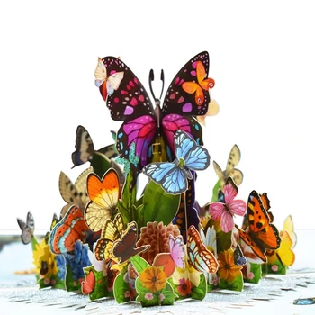 3D Поздравителна картичка за мъже, Жени, майки бащи на Мъжа си Съпруга на Баба Дядо, Син, Дъщеря, с танци пеперуда Цветни картички за рожден Ден