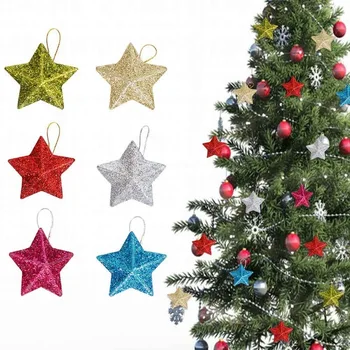 6-24 бр Пентаграм, блестящата звезда, Коледни окачен медальон, Коледно дърво, Сребърен Златен орнамент, коледни аксесоари за партита, домашен декор