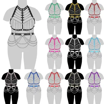 Грудастые жени, БДСМ-колан за цялото тяло, Мода пънк-готически верига с пискюли, Секси бельо големи размери, сутиен в клетка с джапанки, робството