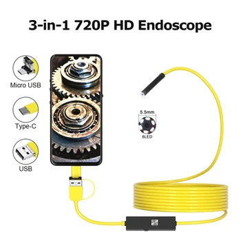 Мини Камера Derasee 5.5 мм Ендоскопска Камера 720P HD USB Промишлен Ендоскоп с 6 Led Бороскопами за Разглеждане на Автомобили за Android/PC