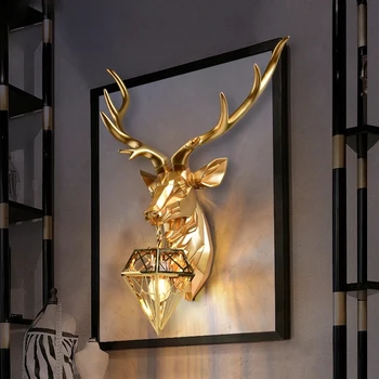 Скандинавски дизайн Главата на Елен, с монтиран на стената лампа Рога Смола Декор, с монтиран на стената лампа, Спалня и Хол, с монтиран на стената лампа Индивидуалност Творчески Вътрешна лампа