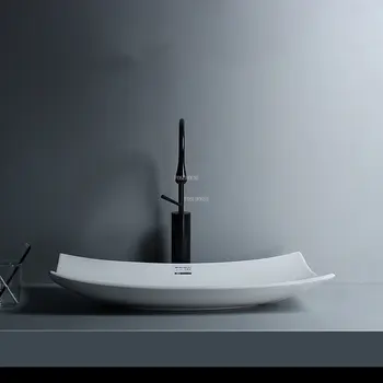 Скандинавските матово-черни мивка в банята, Минималистичные керамични мивки в банята, Правоъгълен плот, мивка, Тоалетна масичка за съвременно изкуство.
