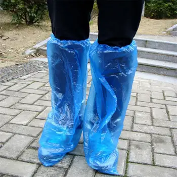 За еднократна употреба бахилы, сини непромокаеми обувки, пластмасови дълги бахилы, прозрачен водоустойчив мини галоши