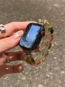 Каишка за Apple Watch Ultra, декориран туш на естествен камък, 2 49 45 44 41 40 42 Еластична каишка Correa за часа серия 9 8 7 6 5 SE