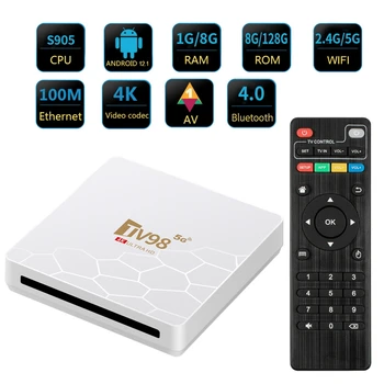 TV98 5G Smart TV BOX Amlogic S905L2 Ai Box Android 12,1 4K HDR 2,4 5G Двойна Wifi Google Player Младост 1 GB, 8 GB, BT 4.0 и Телеприставка