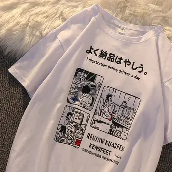 Тениска с аниме Харадзюку за мъже, тениски в японски стил Манга, забавен принт, модни градинска дрехи, реколта свободни памучни блузи с къс ръкав