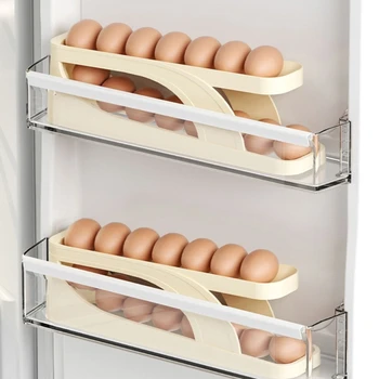 Автоматична плъзгаща Се Кутия За съхранение на Яйца Прозрачна Плъзгаща Кутия За яйца Притежателя на Тавата За яйца Кошница с Кухненски Хладилник, Директен Доставка