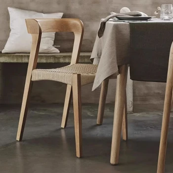 Трапезни столове на скандинавския дизайн, Средновековен Прост Въженият Ресторант dining стол от масивно дърво, ретро-Битови столове за малък апартамент, С